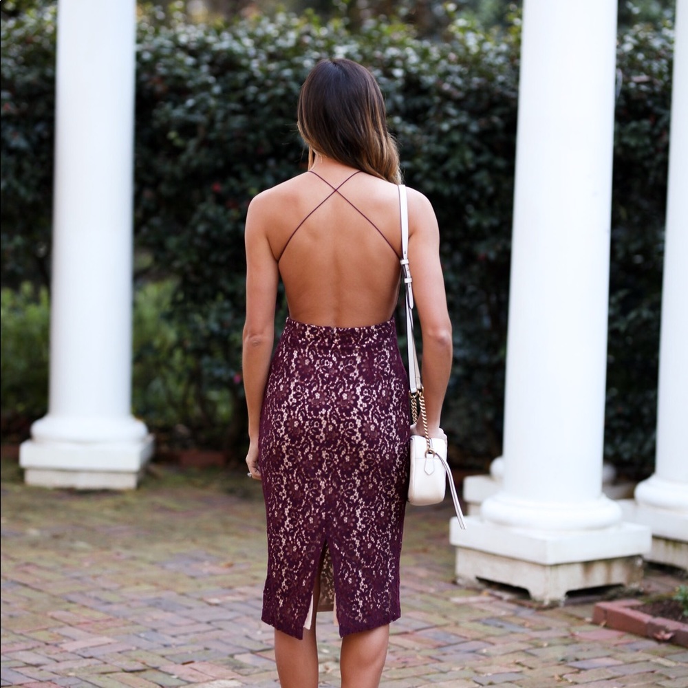 Burgundy lace midi dress!
